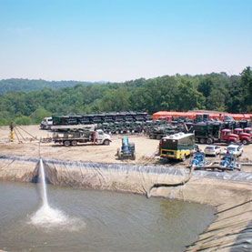 Fracking Flowback Water being discharged into a Tailings Storage Facility